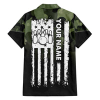 Camouflage Bowling Family Matching Off The Shoulder Long Sleeve Dress and Hawaiian Shirt with Grunge American Flag and Pin Emblem in Military Green - Wonder Print Shop