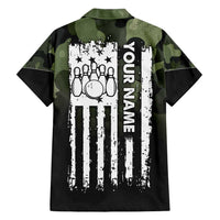 Camouflage Bowling Family Matching Short Sleeve Bodycon Dress and Hawaiian Shirt with Grunge American Flag and Pin Emblem in Military Green - Wonder Print Shop