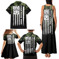 Camouflage Bowling Family Matching Tank Maxi Dress and Hawaiian Shirt with Grunge American Flag and Pin Emblem in Military Green - Wonder Print Shop