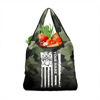 Camouflage Bowling Grocery Bag with Grunge American Flag and Pin Emblem in Military Green - Wonder Print Shop