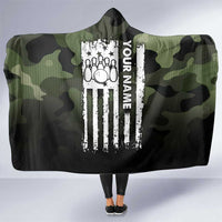 Camouflage Bowling Hooded Blanket with Grunge American Flag and Pin Emblem in Military Green - Wonder Print Shop