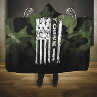 Camouflage Bowling Hooded Blanket with Grunge American Flag and Pin Emblem in Military Green - Wonder Print Shop