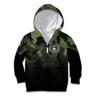 Camouflage Bowling Kid Hoodie with Grunge American Flag and Pin Emblem in Military Green - Wonder Print Shop