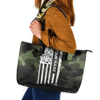 Camouflage Bowling Leather Tote Bag with Grunge American Flag and Pin Emblem in Military Green - Wonder Print Shop