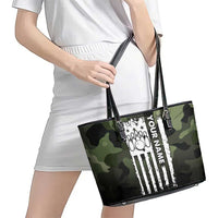 Camouflage Bowling Leather Tote Bag with Grunge American Flag and Pin Emblem in Military Green - Wonder Print Shop