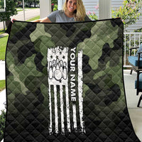 Camouflage Bowling Quilt with Grunge American Flag and Pin Emblem in Military Green - Wonder Print Shop