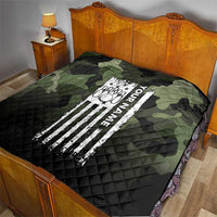 Camouflage Bowling Quilt with Grunge American Flag and Pin Emblem in Military Green - Wonder Print Shop