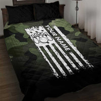 Camouflage Bowling Quilt Bed Set with Grunge American Flag and Pin Emblem in Military Green - Wonder Print Shop