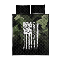 Camouflage Bowling Quilt Bed Set with Grunge American Flag and Pin Emblem in Military Green - Wonder Print Shop