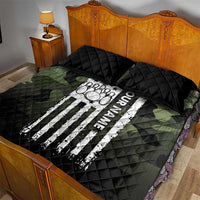 Camouflage Bowling Quilt Bed Set with Grunge American Flag and Pin Emblem in Military Green - Wonder Print Shop