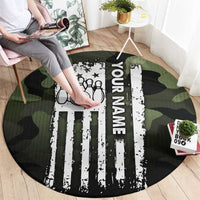 Camouflage Bowling Round Carpet with Grunge American Flag and Pin Emblem in Military Green - Wonder Print Shop
