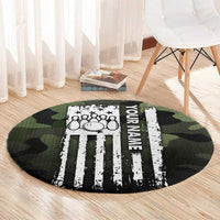 Camouflage Bowling Round Carpet with Grunge American Flag and Pin Emblem in Military Green - Wonder Print Shop