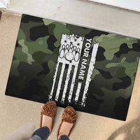Camouflage Bowling Rubber Doormat with Grunge American Flag and Pin Emblem in Military Green - Wonder Print Shop