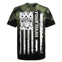 Camouflage Bowling Rugby Jersey with Grunge American Flag and Pin Emblem in Military Green - Wonder Print Shop