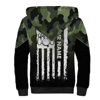 Camouflage Bowling Sherpa Hoodie with Grunge American Flag and Pin Emblem in Military Green - Wonder Print Shop
