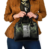 Camouflage Bowling Shoulder Handbag with Grunge American Flag and Pin Emblem in Military Green - Wonder Print Shop