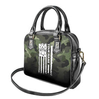 Camouflage Bowling Shoulder Handbag with Grunge American Flag and Pin Emblem in Military Green - Wonder Print Shop
