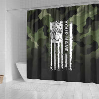 Camouflage Bowling Shower Curtain with Grunge American Flag and Pin Emblem in Military Green - Wonder Print Shop