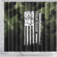 Camouflage Bowling Shower Curtain with Grunge American Flag and Pin Emblem in Military Green - Wonder Print Shop