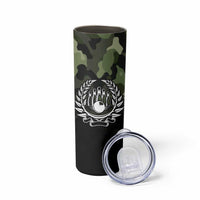 Camouflage Bowling Skinny Tumbler with Grunge American Flag and Pin Emblem in Military Green - Wonder Print Shop
