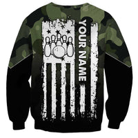 Camouflage Bowling Sweatshirt with Grunge American Flag and Pin Emblem in Military Green - Wonder Print Shop