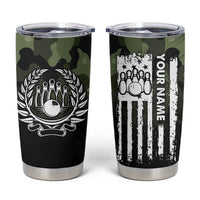Camouflage Bowling Tumbler Cup with Grunge American Flag and Pin Emblem in Military Green - Wonder Print Shop