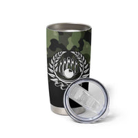 Camouflage Bowling Tumbler Cup with Grunge American Flag and Pin Emblem in Military Green - Wonder Print Shop