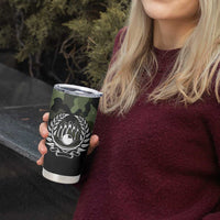 Camouflage Bowling Tumbler Cup with Grunge American Flag and Pin Emblem in Military Green - Wonder Print Shop