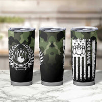 Camouflage Bowling Tumbler Cup with Grunge American Flag and Pin Emblem in Military Green - Wonder Print Shop