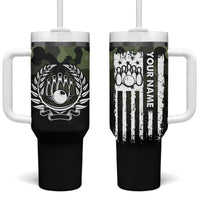 Camouflage Bowling Tumbler With Handle with Grunge American Flag and Pin Emblem in Military Green - Wonder Print Shop