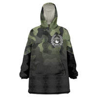 Camouflage Bowling Wearable Blanket Hoodie with Grunge American Flag and Pin Emblem in Military Green - Wonder Print Shop