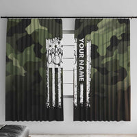 Camouflage Bowling Window Curtain with Grunge American Flag and Pin Emblem in Military Green - Wonder Print Shop