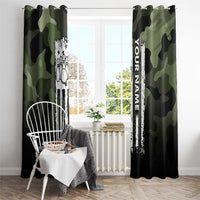 Camouflage Bowling Window Curtain with Grunge American Flag and Pin Emblem in Military Green - Wonder Print Shop