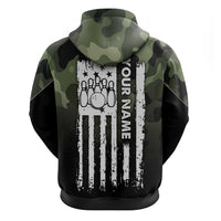 Camouflage Bowling Zip Hoodie with Grunge American Flag and Pin Emblem in Military Green - Wonder Print Shop
