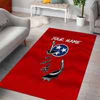 Tennessee Flag Fishing Area Rug with Ripped Hook Graphic and Triple Star Symbol in Red and Blue - Wonder Print Shop