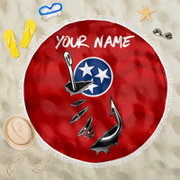 Tennessee Flag Fishing Beach Blanket with Ripped Hook Graphic and Triple Star Symbol in Red and Blue - Wonder Print Shop