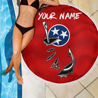 Tennessee Flag Fishing Beach Blanket with Ripped Hook Graphic and Triple Star Symbol in Red and Blue - Wonder Print Shop