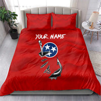 Tennessee Flag Fishing Bedding Set with Ripped Hook Graphic and Triple Star Symbol in Red and Blue - Wonder Print Shop
