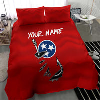 Tennessee Flag Fishing Bedding Set with Ripped Hook Graphic and Triple Star Symbol in Red and Blue - Wonder Print Shop