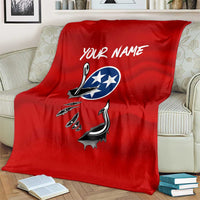 Tennessee Flag Fishing Blanket with Ripped Hook Graphic and Triple Star Symbol in Red and Blue - Wonder Print Shop
