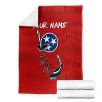 Tennessee Flag Fishing Blanket with Ripped Hook Graphic and Triple Star Symbol in Red and Blue - Wonder Print Shop