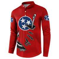 Tennessee Flag Fishing Button Sweatshirt with Ripped Hook Graphic and Triple Star Symbol in Red and Blue - Wonder Print Shop