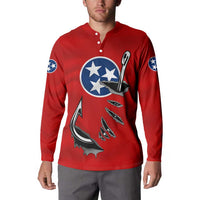 Tennessee Flag Fishing Button Sweatshirt with Ripped Hook Graphic and Triple Star Symbol in Red and Blue - Wonder Print Shop
