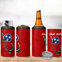 Tennessee Flag Fishing 4 in 1 Can Cooler Tumbler with Ripped Hook Graphic and Triple Star Symbol in Red and Blue - Wonder Print Shop