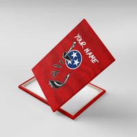 Tennessee Flag Fishing Canvas Wall Art with Ripped Hook Graphic and Triple Star Symbol in Red and Blue - Wonder Print Shop