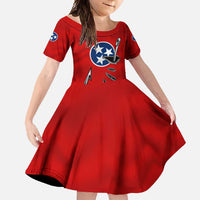 Tennessee Flag Fishing Family Matching Long Sleeve Bodycon Dress and Hawaiian Shirt with Ripped Hook Graphic and Triple Star Symbol in Red and Blue - Wonder Print Shop