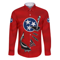 Tennessee Flag Fishing Family Matching Long Sleeve Bodycon Dress and Hawaiian Shirt with Ripped Hook Graphic and Triple Star Symbol in Red and Blue - Wonder Print Shop