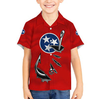 Tennessee Flag Fishing Family Matching Long Sleeve Bodycon Dress and Hawaiian Shirt with Ripped Hook Graphic and Triple Star Symbol in Red and Blue - Wonder Print Shop
