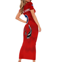 Tennessee Flag Fishing Family Matching Short Sleeve Bodycon Dress and Hawaiian Shirt with Ripped Hook Graphic and Triple Star Symbol in Red and Blue - Wonder Print Shop
