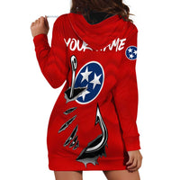 Tennessee Flag Fishing Hoodie Dress with Ripped Hook Graphic and Triple Star Symbol in Red and Blue - Wonder Print Shop